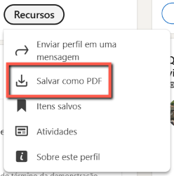 Clique em salvar seu currículo LinkedIn em PDF