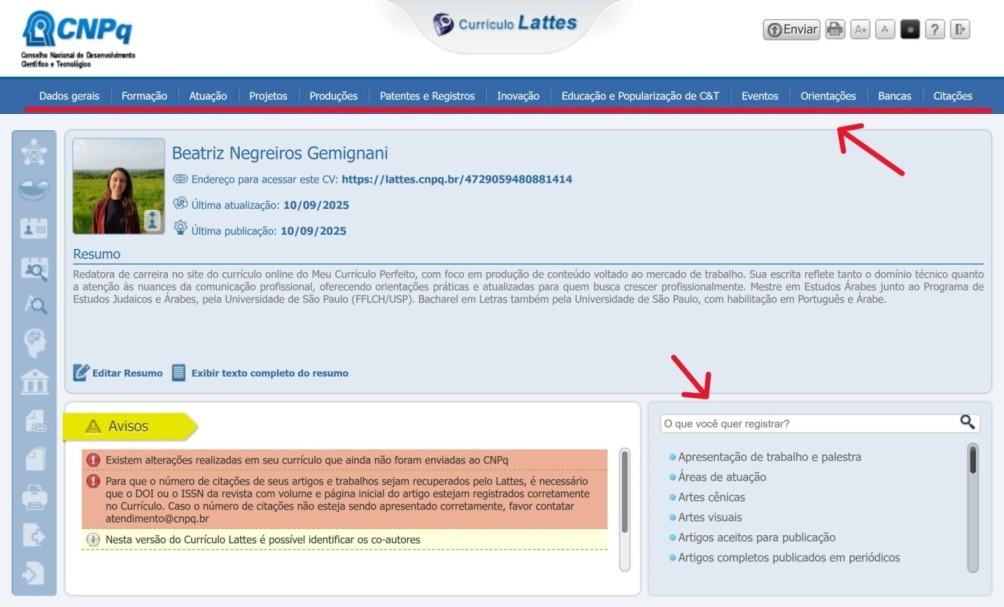 Como editar informações no Currículo Lattes